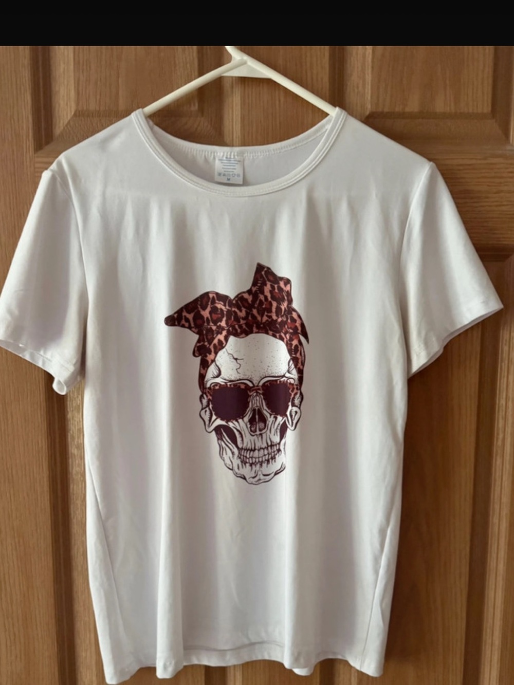 White Graphic Skull Tee with Leopard Bandana Medium